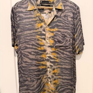 All Saints Men's Shirt in Gray and Yellow Pattern